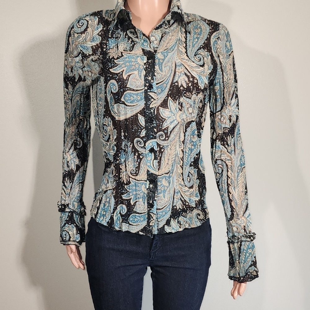 Apt. 9 Black and Blue Paisley Button Down Shirt